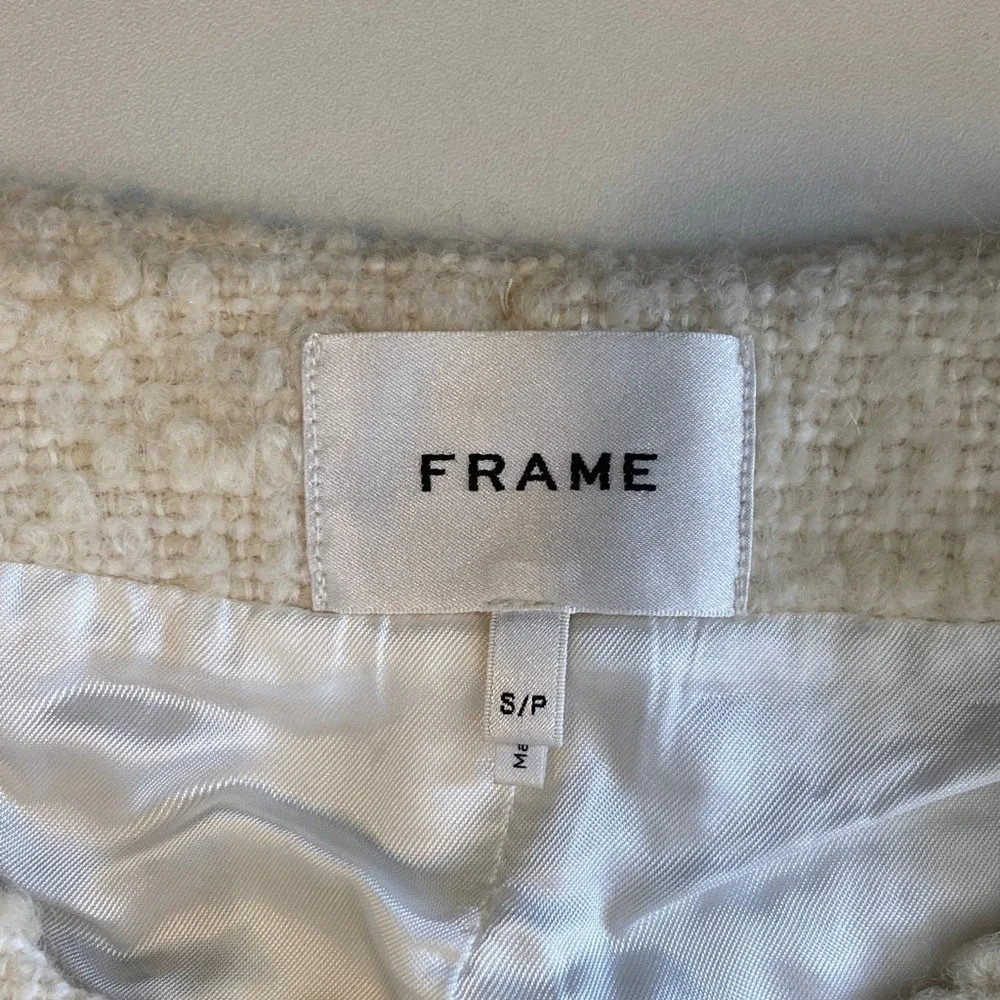 Frame Denim Cream Bouclé Cropped Button Jacket - Picture 2 of 5